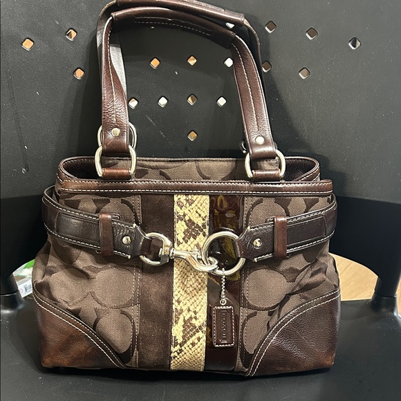 Vintage Coach Hampton Signature Carryall Bag Shoulder Purse Brown/Cream Snake. - Picture 1 of 15